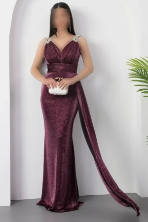 دست‌دوخت شب‌نشینی با جزئیات سنگی روی شانه 39844 - 11408