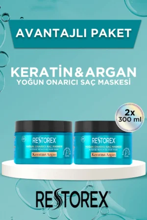 ماسک مو ترمیمی کراتین و آرگان ۲x۳۰۰ میلی‌لیتر - مخصوص موهای آسیب‌دیده و دچار مشکلات جدی با اثرات بوتاکس - 11184