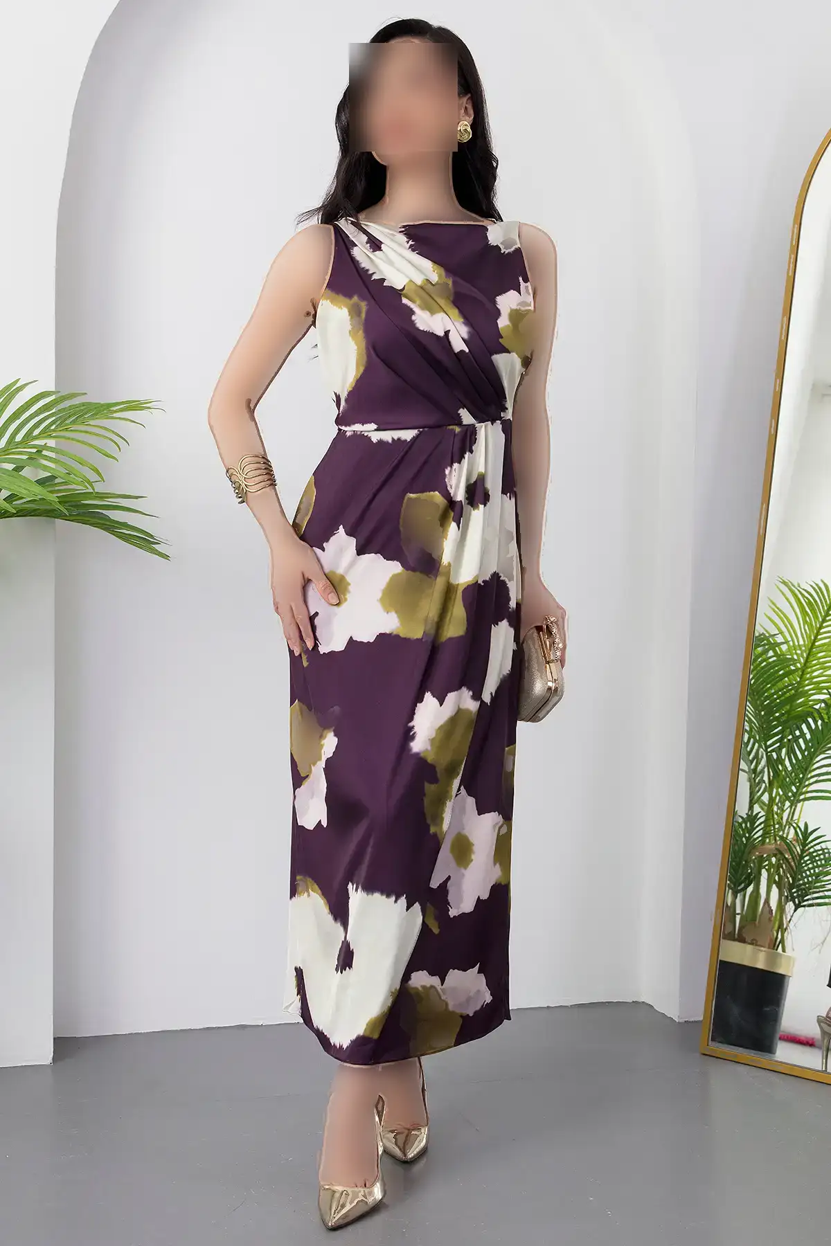 پیراهن یقه کاره با کمر چیندار و یقه چاکدار - 11398 پیراهن یقه کاره با کمر چیندار و یقه چاکدار - 11398