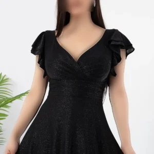 لباس مجلسی با یقه کلاهدار و سنگدوزی 39925 - 11302