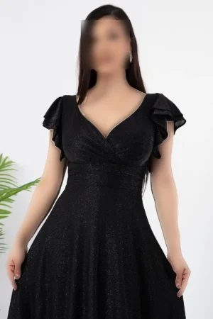 لباس مجلسی با یقه کلاهدار و سنگدوزی 39925 - 11302