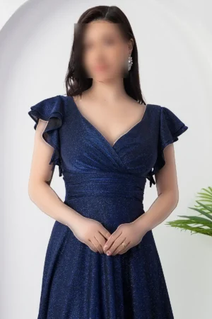 لباس شب با آستین کلوش و طرح جرقه‌ای 39925 - 11288