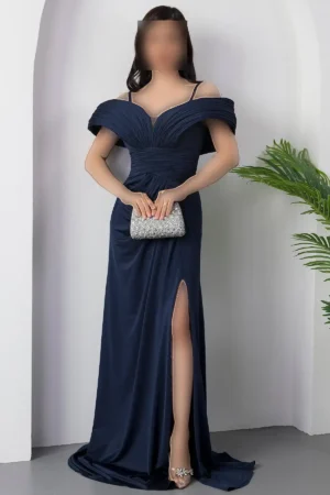 لباس مجلسی چین‌دار با شکاف سینه ECR5474 - 11437