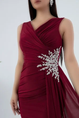 پیراهن مجلسی با برش و طرح سنگی ECR5301 - 11305