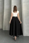 دامن کلوش مشکی زنانه با کمربند - 11209