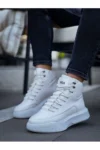 ML0321 کفش ورزشی مردانه با بند مخفی و زیره بلند سفید - 10766