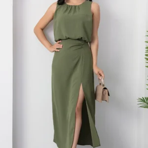 پیراهن آستین‌کوتاه یقه گرد با پارچه دکمی YZC25Y225 - 11352