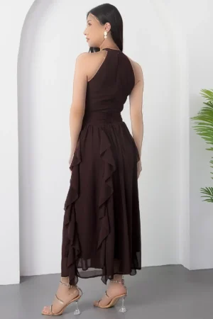 پیراهن شوفونی آستین حلقه‌ای با دامن پف‌دار ELS8561 - 11348