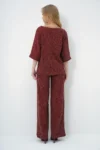 بلوز و شلوار پالازو ست آستین افتاده یقه قایقی زنانه رنگ بوردو مدل ALC-X13470 - 11124