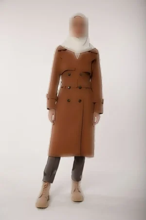 ترنچ کت زنانه پنهان با آستر (طول 110 سانتیمتر) از 100% پنبه 1111-TES - 11273