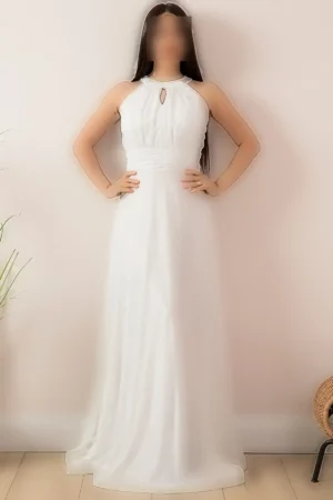 پیراهن شب بلند با یقه C و الیاف براق 13320 - 11358