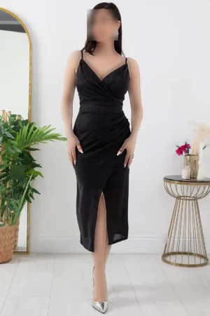 پیراهن میدی با طرح براق و بنددار مدل 39770 - 11438