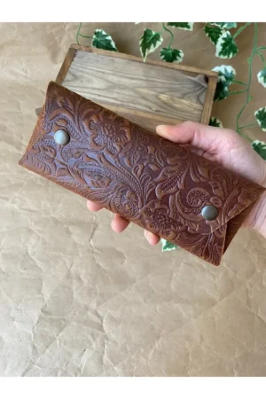 کیف خودکار دست‌ساز از چرم طبیعی / کیف آرایش / قاب عینک / کیف چندمنظوره - 11490