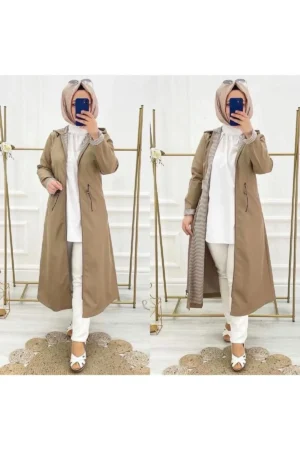 ترنچ کت زنانه ضد آب با آستری داخلی راه راه - 11252