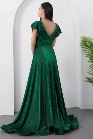 لباس مجلسی با یقه کلاهدار و بافت براق 39925 - 11381