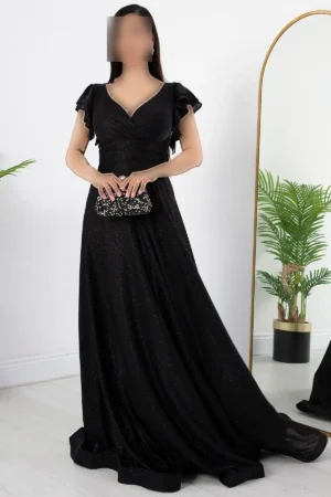 لباس مجلسی با یقه کلاهدار و سنگدوزی 39925 - 11302