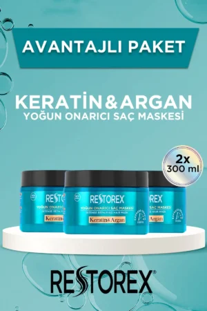 ماسک مراقبت از مو با کراتین و آرگان ۳x۳۰۰ میلی‌لیتر - مناسب برای موهای آسیب‌دیده و دچار صدمات، با اثر بوتاکس - 11185