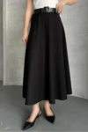 دامن کلوش مشکی زنانه با کمربند - 11209