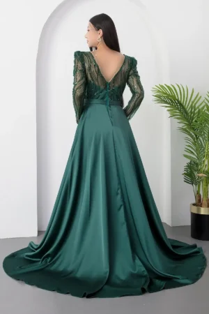 پیراهن ساتن با جزئیات مرواریدی یقه کراواتی مدل DMN5187 - 11386