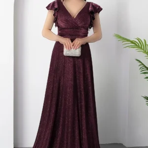 پیراهن مهمانی با آستین كلوش و نقره‌ای 39925 - 11306