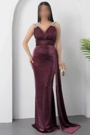 دست‌دوخت شب‌نشینی با جزئیات سنگی روی شانه 39844 - 11408