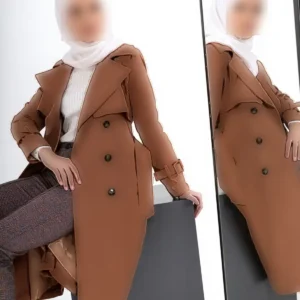 ترنچ کت زنانه پنهان با آستر (طول 110 سانتیمتر) از 100% پنبه 1111-TES - 11273