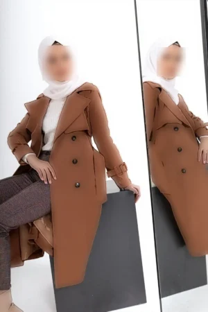 ترنچ کت زنانه پنهان با آستر (طول 110 سانتیمتر) از 100% پنبه 1111-TES - 11273