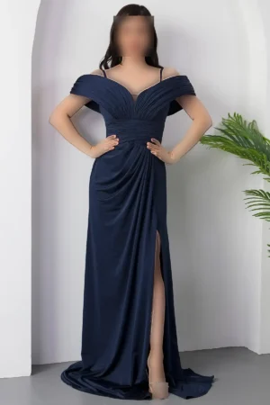 لباس مجلسی چین‌دار با شکاف سینه ECR5474 - 11437
