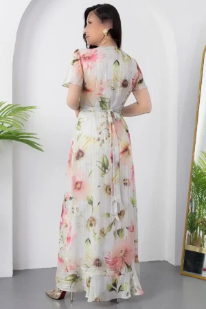 دستdress با یقه کراوات و آستین‌های پفی YZC25Y230 - 11374