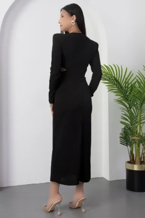 پیراهن با یقه دوچرخه و برش دکلته در کناره NY4493 - 11361