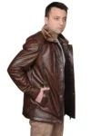 کت و کاپشن چرم طبیعی مردانه اوون دارجی با آستری خزدار رنگ قهوه‌ای تیره - 11450