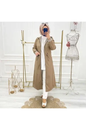 ترنچ کت زنانه ضد آب با آستری داخلی راه راه - 11252