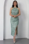 دستdress میدی مجلسی با یقه هالتر و چاک دار BAL143 - 11297