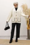 کرم لباس باتنی جیb چwپann cardigan tsd250226 کرم - 11579