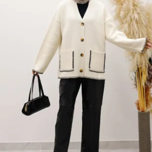 کرم لباس باتنی جیb چwپann cardigan tsd250226 کرم - 11579