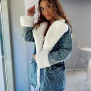 کاپشن زنانه با خز، جلیقه جین، متفاوت و منحصر به فرد، فصل جدید که نباید از دست بدهید، بسیار گرم و comfortable. - 11505