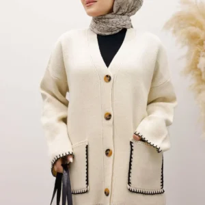 کرم لباس باتنی جیb چwپann cardigan tsd250226 کرم - 11579