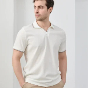 تی‌شرت مردانه نخی بدون چروک با برش باریک و یقه polo - 11627