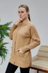 ژاکت بافتنی زنانه با زیپ و جیب در سایز استاندارد رنگ بژ - 11608