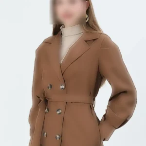 ترنچ کت تیره با آستین پفی رنگ قهوه‌ای - 11735