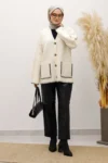 کرم لباس باتنی جیb چwپann cardigan tsd250226 کرم - 11579