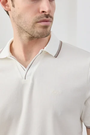 تی‌شرت مردانه نخی بدون چروک با برش باریک و یقه polo - 11627