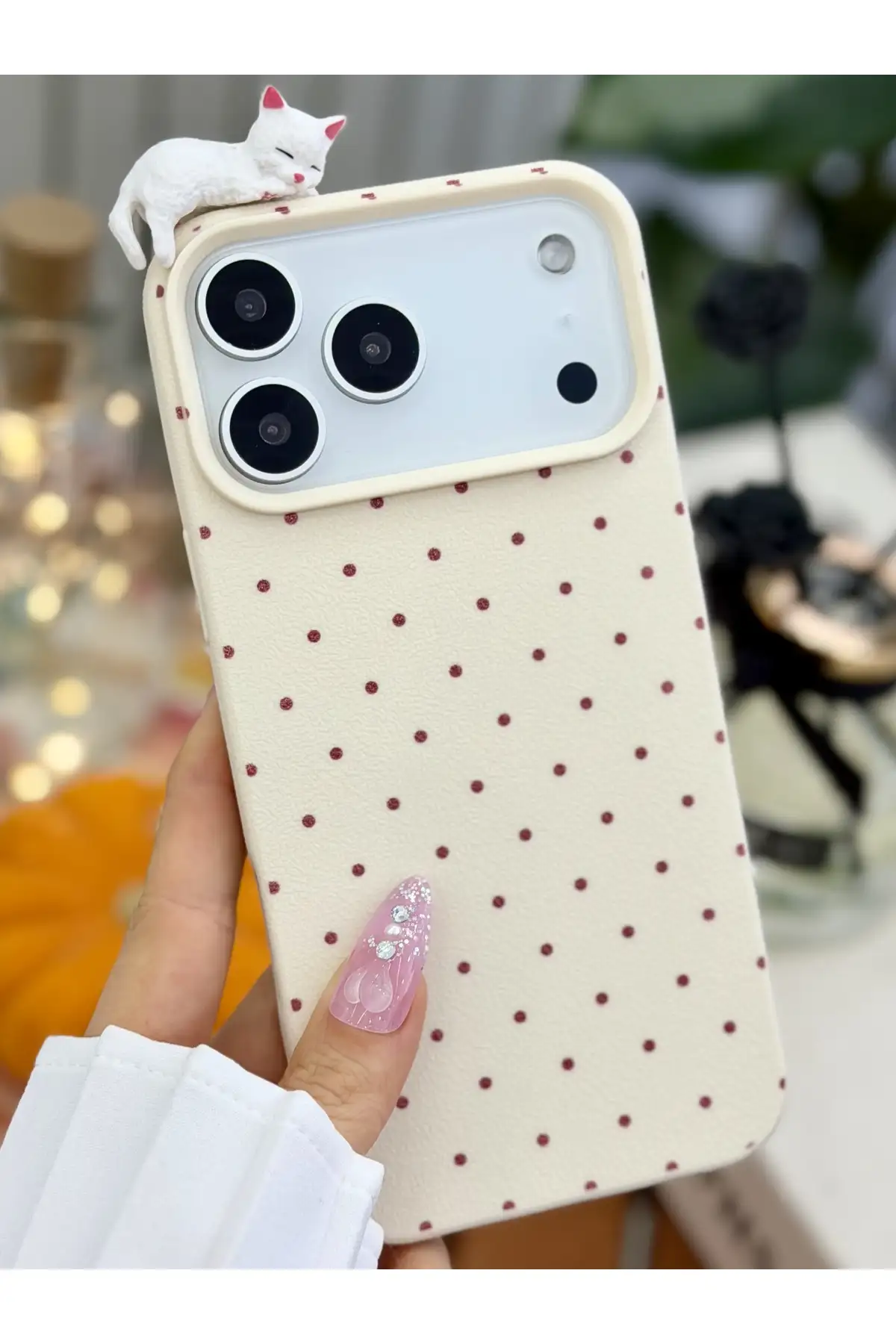 پوشش سیلیکونی طراحی شده برای عروسک گربه با الگوی خالدار مناسب برای آیفون 17 پرو مکس - 11712 پوشش سیلیکونی طراحی شده برای عروسک گربه با الگوی خالدار مناسب برای آیفون 17 پرو مکس - 11712