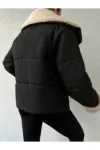 ژاکت پفکی با جزئیات پشمی زنانه - 11498