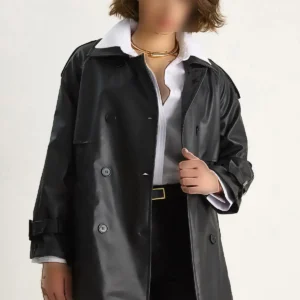 کوتاه‌پوش چرم مصنوعی با یقه کراوات و کمربند، آسترده زنانه ۲۴۸۵ ۶۰۲۸۱۱۱ - 11739