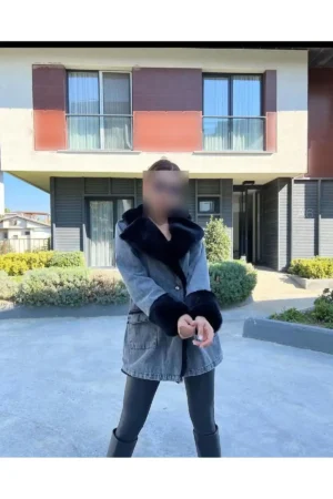 کاپشن جین بلند با داخل پُر از پوست مصنوعی - 11504