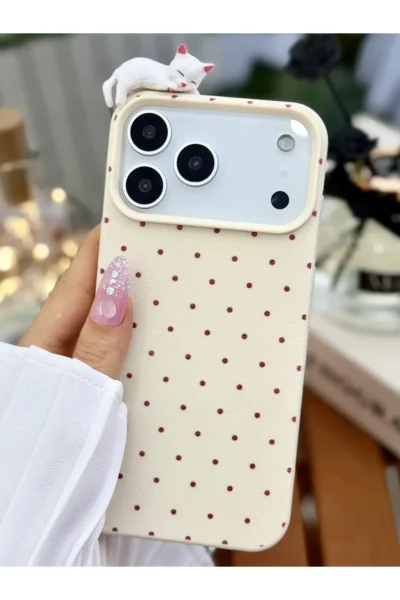 پوشش سیلیکونی طراحی شده برای عروسک گربه با الگوی خال‌دار مناسب برای آیفون 17 پرو مکس - 11712