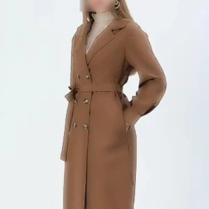 ترنچ کت تیره با آستین پفی رنگ قهوه‌ای - 11735