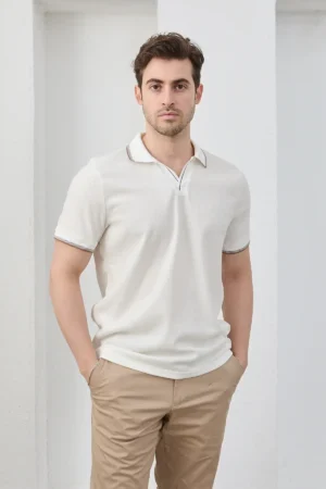 تی‌شرت مردانه نخی بدون چروک با برش باریک و یقه polo - 11627