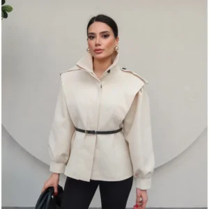 کت کمر دار طراحی شده کرم - 12029